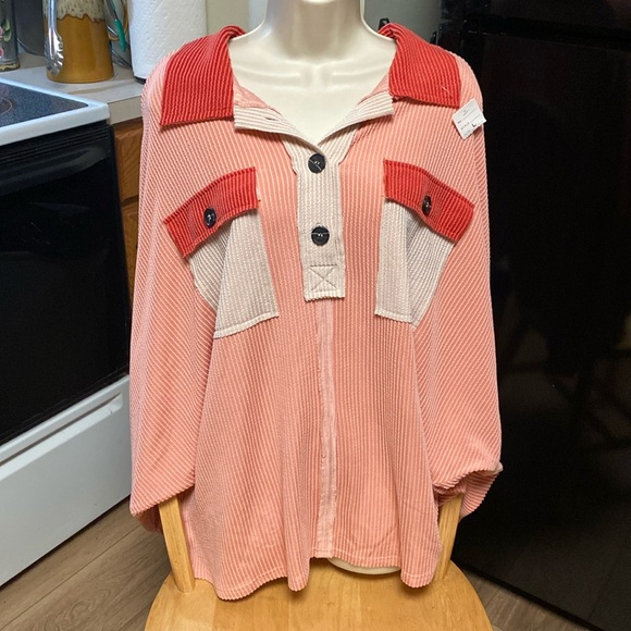 Tops - Boutique NWT L (XL GOOD TOO) boho trendy oversized KHAKI ORANGE TUNIC